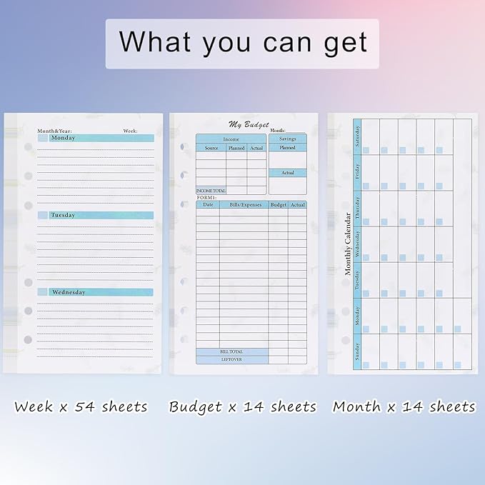 Toplive 3 Pack A6 Planner Refill Paper & Budget Sheets, Monthly Weekly Planner Losse Leaf Inserts 6 Hole Expense Tracker or A6 Planner Binder Cover Budget Bill Saving Organizer, Green 3 Pack
