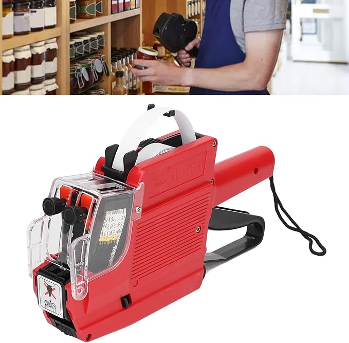 10 Digits 2 Line Price Tag Guns Labeller Marker Attacher Tool Kit Included 1pc 2 Row Price Tag Guns 1pc Ink Wheel for Office Retail Store MX 6600 Model Red Yellow Blue (Blue)