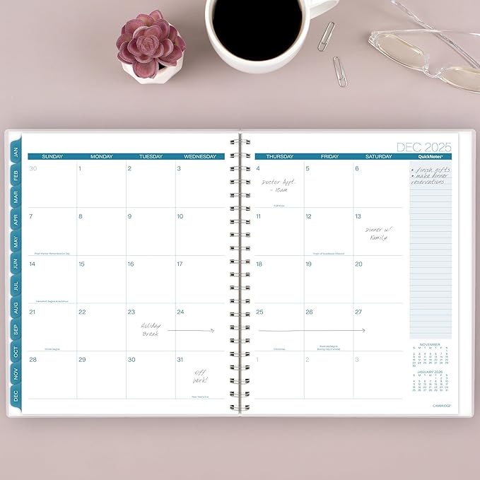 Cambridge 2025 Planner, Weekly & Monthly, 8-1/2" x 11", Large, Glacier (1727-905-25)