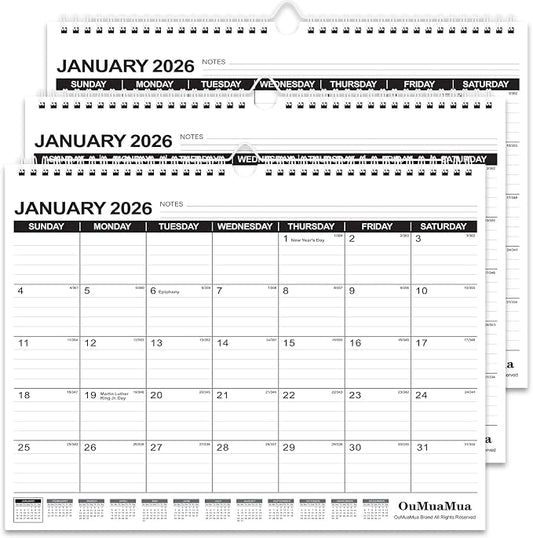 OuMuaMua Wall Calendar 2026, 3-Pack Calendar Wall 2026-2027, Jan. 2026 to Jun. 2027, 14" X 11.5" 18-Month Paper Hanging Planner Wall with Thick PaperRuled Blocks for Office Home Planning & Organizing