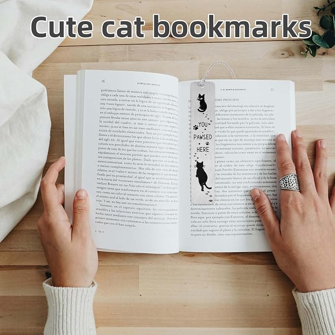 Cat Bookmark, 12.9x2.5cm/5.08x0.98in Zinc Alloy Adorable Metal Cute Funny Black Animal Paw Prints Reading Book Marks Marker Bookmarker for Teacher Student Friend Women Book Lovers Gift Accessories