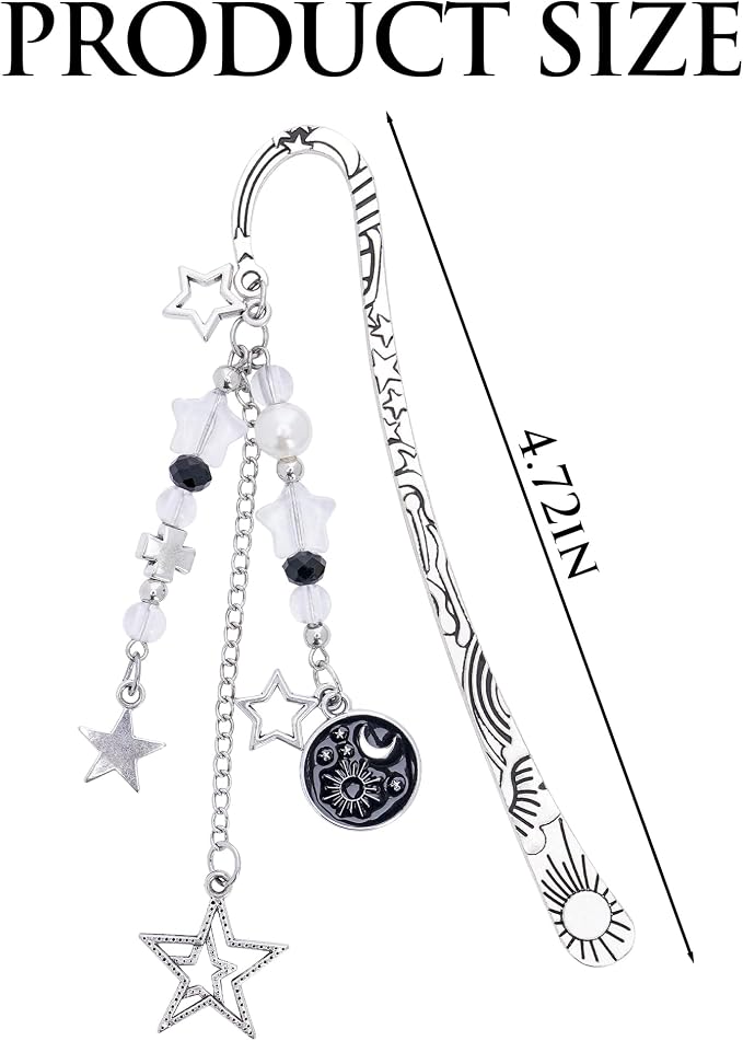 Charm Acotar Moon Bookmark - Fantasy Sun Star Aesthetic Vintage Book Mark Silver Chain Pendant Tassel Metal Bookmarks Reading for Women Men Reader Bookish Novel Lovers Fans Valentines Gift