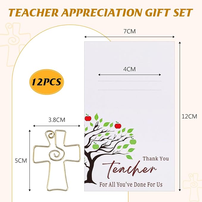 Skyygemm 12 Sets Religious Teacher Appreciation Gifts Cross Paper Clips for Bible Christian Bookmark Thank You Teacher Gift for End of Year Gifts Graduation Sunday School Party Supplies