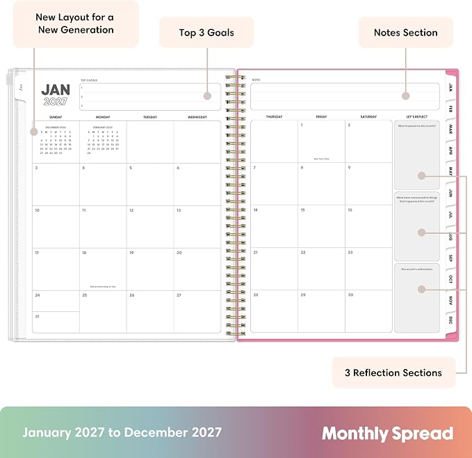 Blue Sky Gen Z 2027 Weekly and Monthly Planner Calendar, January 2027 - December 2027, 8.5" x 11", Flexible Cover With Zip Pouch, Durable Twin Wire Binding, Laminated Tabs, Storage Pocket, Capri