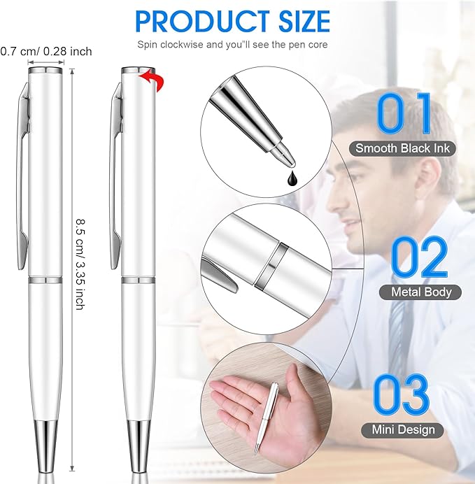 Chinco 16 Pcs Mini Pen 3 Inch Tiny Short Pen for Pockets Notebook Metal Small Ballpoint Bulk for Boss Notepads Notebooks Business Trip Office School Supplies