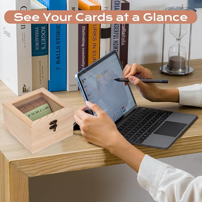 Index Card Organizer with Dividers, Index Card Box 3x5 with Clear Lid, 100 Pcs Flash Cards, 30 Dividers, 1 Blank Sticker, 1 Letter Sticker and 1 Weekly Stickers