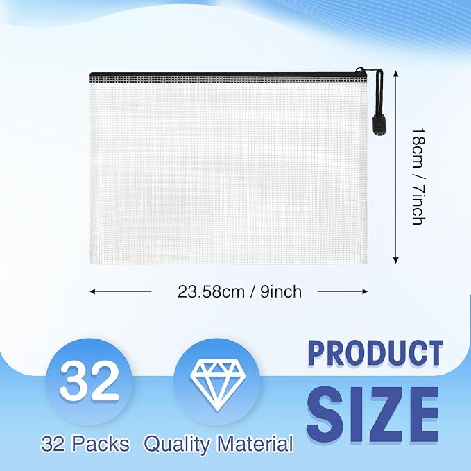 Jetec 32 Pcs Mesh Zipper Bags Toy Storage Bikini Organizer Bag Bolsas Para Guardar Trajes De Bano Waterproof Zipper Reusable Pouch Puzzle Multipurpose for Storage Office(Black,9 x 7 Inch)