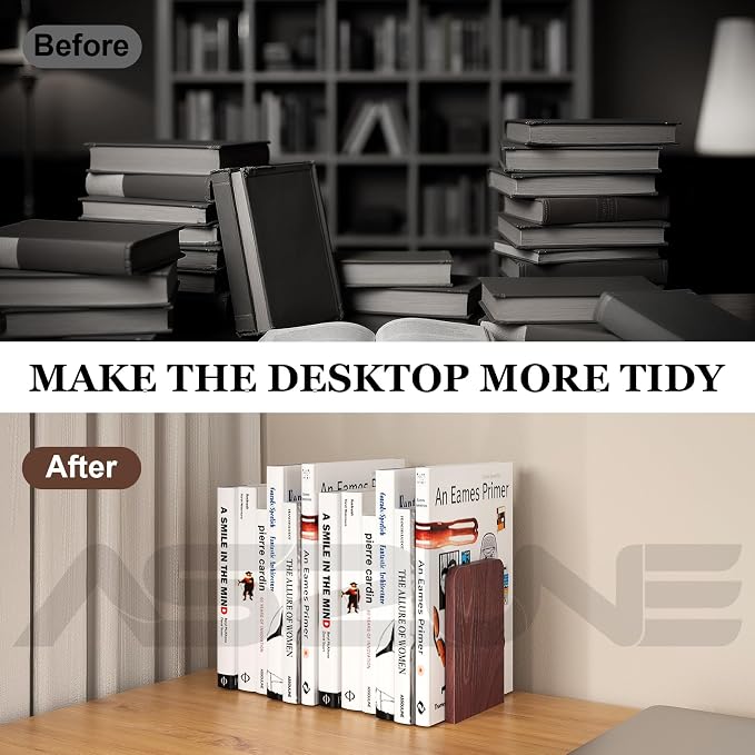 6Pairs Book Ends Bulk Square Wooden Book Ends Heavy Duty Bookends