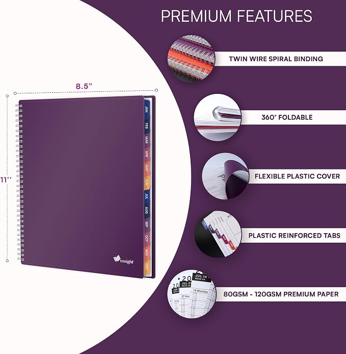 Ensight 2026 Appointment Book and Planner 8.5" x 11" Large Hourly Weekly Daily Schedule Book with Tabs, 15 Minute Time Slots, Purple Calendar Organizer Jan 2026–Dec 2026 Appointment Planner - Purple