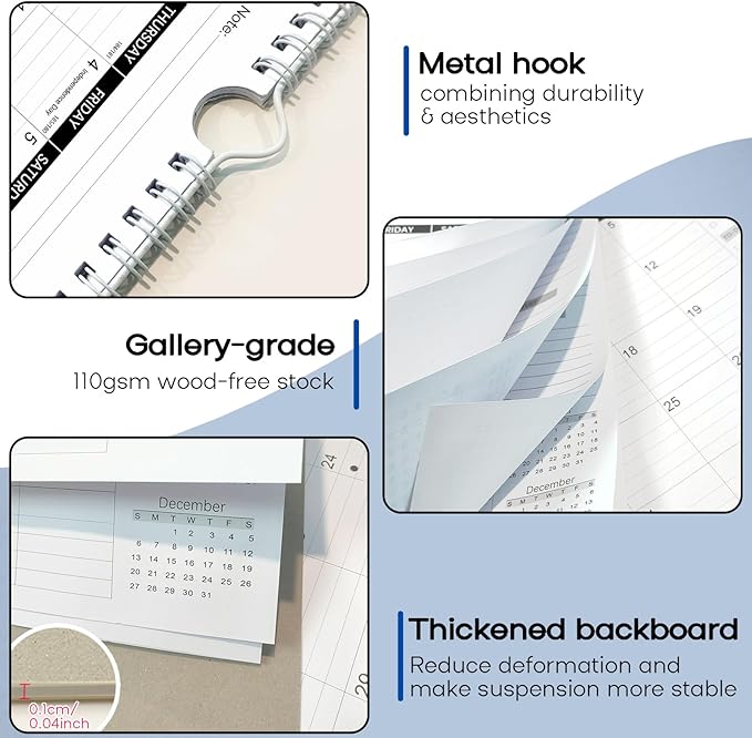AECCN Calendar 2026-2027, Large days Blocks, 17" x 12" Large Wall Calendar 18 Months with Stickers, Anti Ink Bleed, Durable Thick Paper, 2026-2027 Calendars for Home, Office, Teacher Supplies- Simple