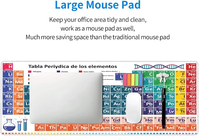 Periodic Table Mouse Pad – Large Desk Mat with Non-Slip Rubber Base, 31.5 X 11.8in Gaming Mousepad for Laptop Pc, Office Accessories and Desktop Decor