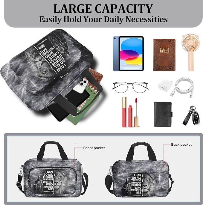 Devout Men's Super Roomy Bible Bag with Cozy Bible Cover, Bible Case, Faith Journaling Kit, Bible Tabs, Adjustable Strap, Pens, Highlighters & Cross Clips for Bible Study, Holy Vibe Peace of Mind