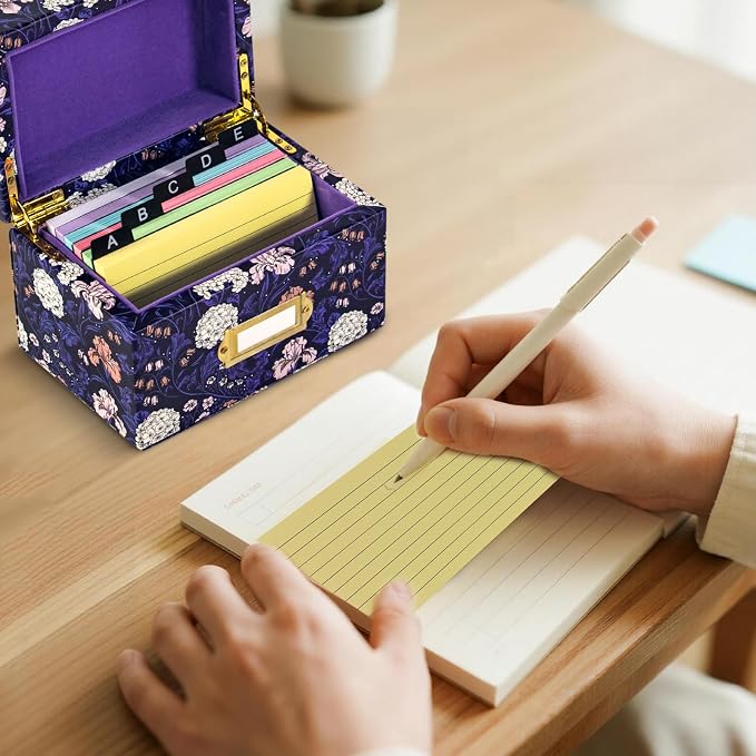 3x5 Index Card Holder, Leather Organizer Box with 300 Flash Cards, 30 Plastic Dividers & 2 Letter Stickers,Flash Recipe Card Holder Box for Home Office Kitchen (Index Card Holder-B)