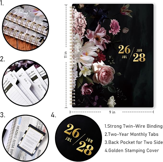 2026-2028 Monthly Planner - 9'' x 11'', Large Monthly Calendar Planner 2026-2028, JUL. 2026 - JUN. 2028, 2 Year Calendar with Tabs, Twin-wire Binding, Useful Inner Pocket, Premium Paper