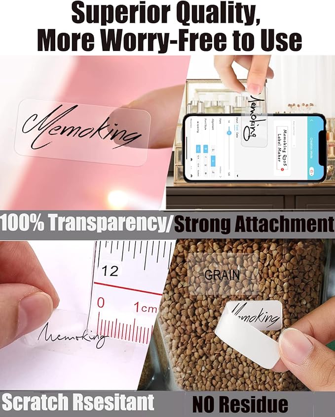 Clear D30 Label Maker Tape - Transparent D30 Label Maker Tape 14x30mm Memoking D30 Label Paper Compatible with Phomemo D30 Label Tape - 3 Rolls Clear D30 Labels (0.55x1.18,210PCS/Roll)