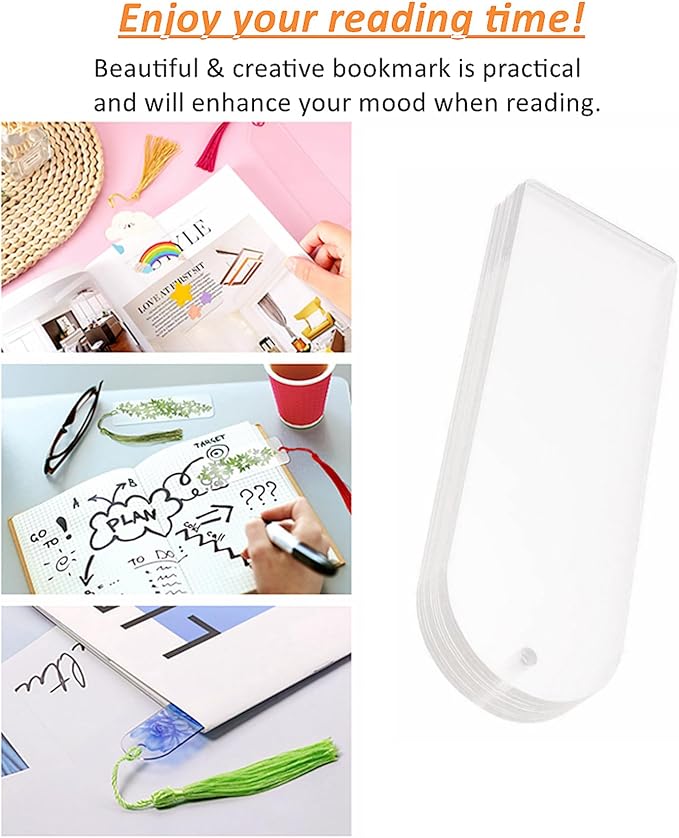 30PCS Acrylic Bookmark Blanks, Clear Acrylic Craft Bookmarks with 30PCS Colorful Tassels, Transparent Rectangle Round Bookmarks Bulk for DIY Crafts Hanging Tag Gift Tag Price Tags- Semicircle