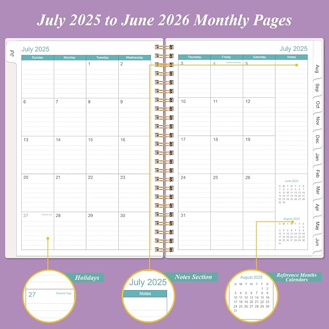 2025-2026 Appointment Book & Planner - 2025-2026 Daily Hourly Planner from July 2025 - June 2026, Weekly Appointment Book with 30-Minute Interval, Medium 6.4" x 8.5", Purple