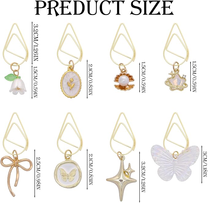 Cute Butterfly Bookmark Gifts - 8 PCs Beautiful Flower Bow Aesthetic Metal Paper Clips Charm Book Marks for Reading Lovers Women Unique Page Marker for Girl Kids Students Teachers School
