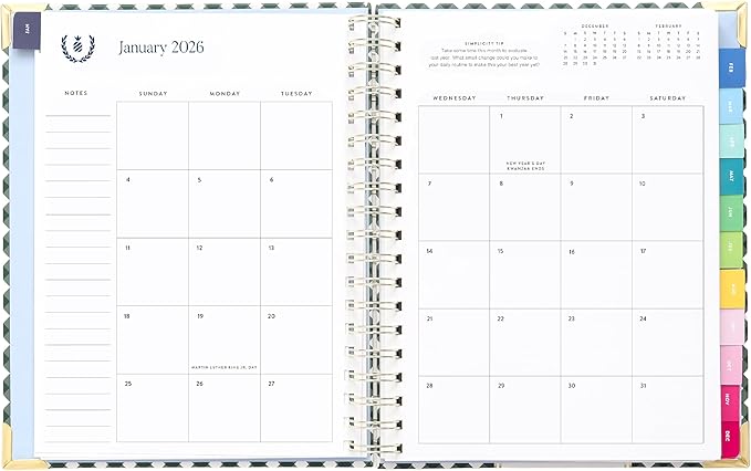 Simplified 2026 12-Month Spiral Weekly Planner — Camp Gingham — January 2026 - December 2026, Calendar Year Organizer with Stickers, Pockets, and Keepsake Box