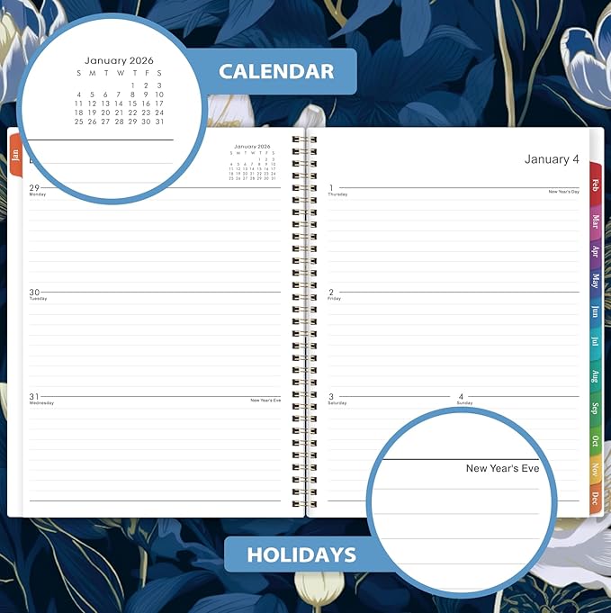2026 Planner - Jan. 2026 - Dec. 2026, 8.5" x 11", Planner 2026 Weekly & Monthly, 2026 Calendar with 12 Monthly Tabs, Back Pocket