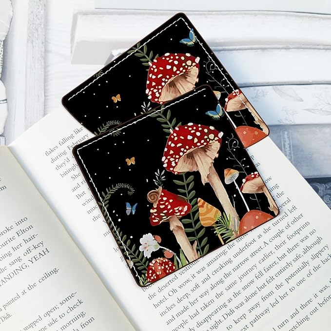 2 Pack Mushroom Leather Book Corner Bookmark, Durable Handmade Reading Accessories - Gifts for Readers, Women, Men, Teachers, Students