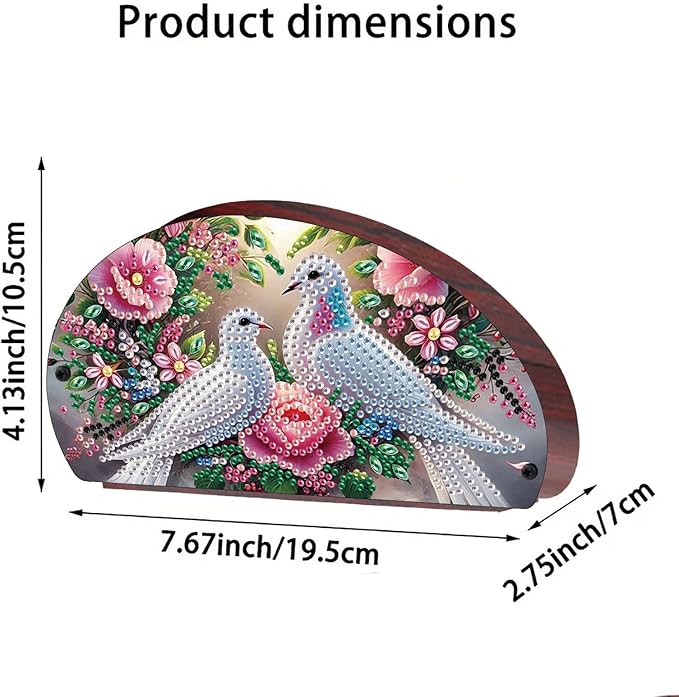 Remote Control Holder with 4 Compartments, DIY Diamond Art Painting Wooden Half Moon TV Control Holder for Remote Controllers, Office Supplies, Makeup Brush, Media Accessories-Pigeon-1