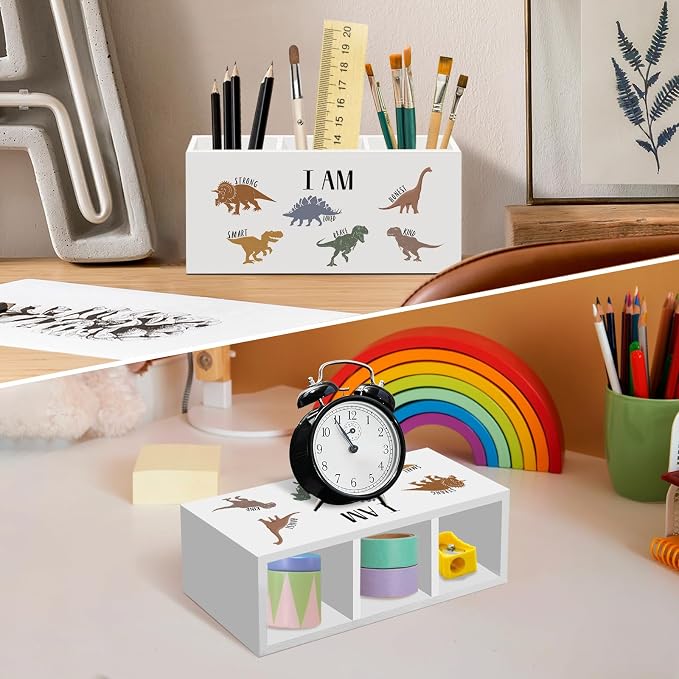 Boys Dinosaur Pen Pencil Holder for Desk, Inspirational Dino Office School Desk Accessories, Dinosaur Pen Holders Organizer for Kids Boys Toddler Room Classroom Bathroom Nursery Playroom