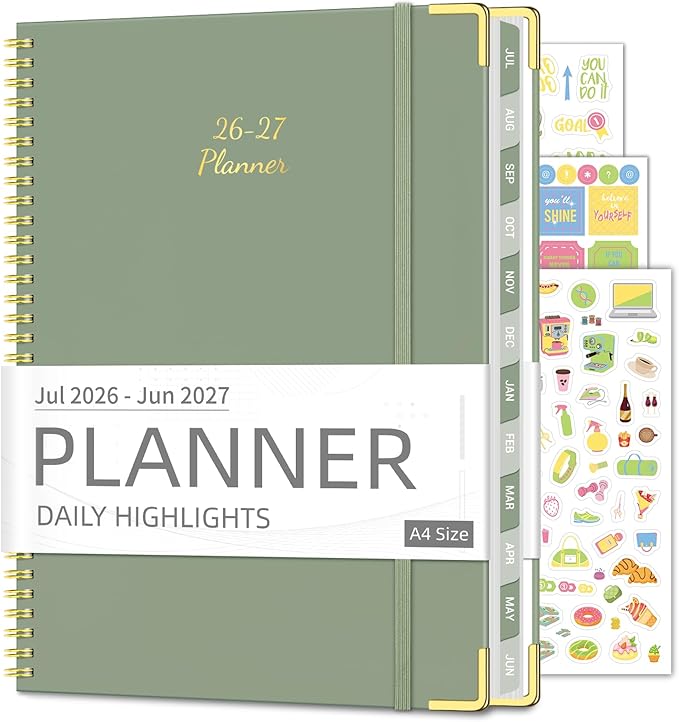 Academic Planner 2026-2027 (8.5" x 11") - Weekly & Monthly Planner (Jul. 2026 - Jun. 2027), Column View Calendar Organizers, Hardcover Agenda Book with Tabs for Office & School, Green