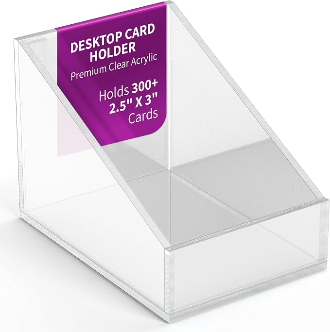 Desktop Card Holder – Premium Clear Acrylic Organizer | Holds 300+ 2.5" x 3" Cards | Slanted Design for Easy Access | Sleek Office Desk Accessory