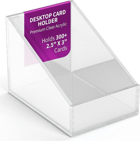Desktop Card Holder – Premium Clear Acrylic Organizer | Holds 300+ 2.5" x 3" Cards | Slanted Design for Easy Access | Sleek Office Desk Accessory