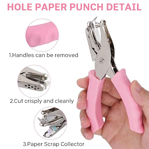 NEBURORA Purple Single Hole Puncher Metal with Soft-Handled Bundle Blue Mini Effortless Desktop Staplers with 400 Standard Staples