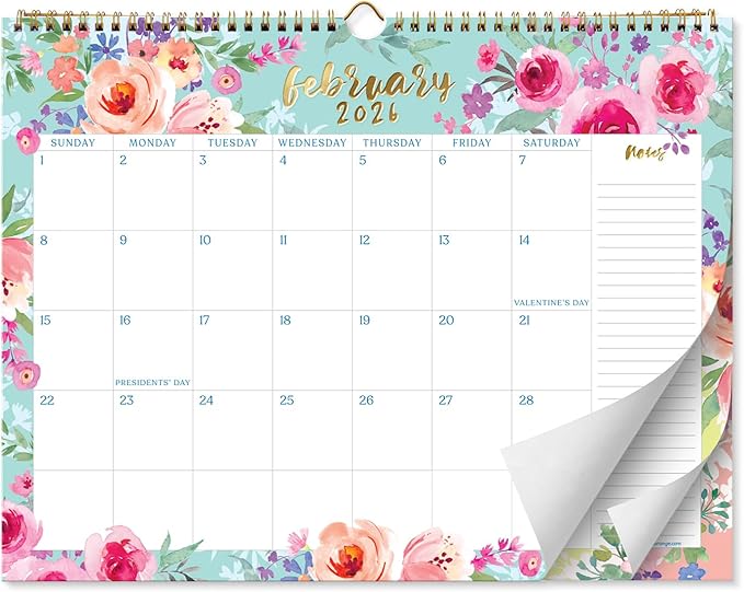 S&O Watercolor Floral Wall Calendar from January 2026-June 2027 - Tear-Off Monthly Calendar - 18 Month Academic Wall Planner - Hanging Organizer to Track for Anniversaries & Appointments - 13.5"x10.5”in