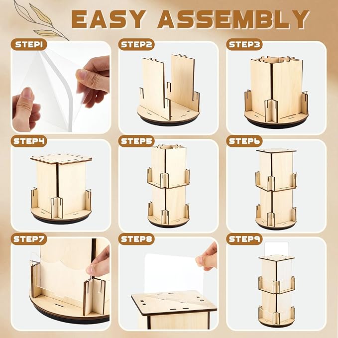 Marsui 2 Tier Wooden Rotating Bookmark Display Stand, 5.9 x 14.2 Inches 4 Sided Bookmark Sticker Holder, 360° Rotating No Assembly Required for Vendors, Retail, Showcase, Trade Show