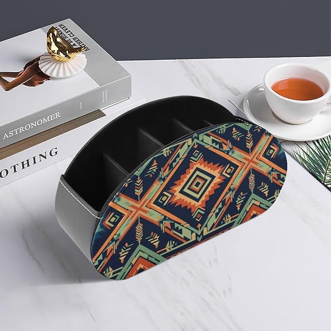 Ethnic Aztec Indiana Western Southwest Retro Vintage Pattern Remote Control Holder, Remote Caddy Box Desktop Storage Organizer for Tv Remote, Heater Controllers, Media Player, Office Supplies