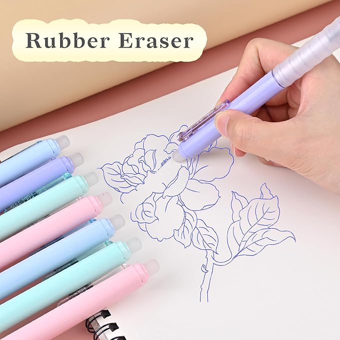 Temiary 8Pcs Retractable Erasable Gel Pens, Make Mistakes Disappear, Blue & Black Ink Pen for Writing Planner and Crossword Puzzles, No Smudge on School Office Supplies (Morandi)