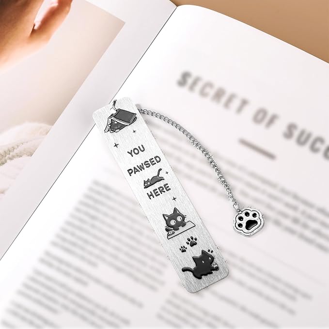 Cat Bookmark, Zinc Alloy Cute Black Cat Bookmark Funny Aesthetics Reading Accessories for Reading Women Men Student Book Enthusiasts Gift (Style 1)