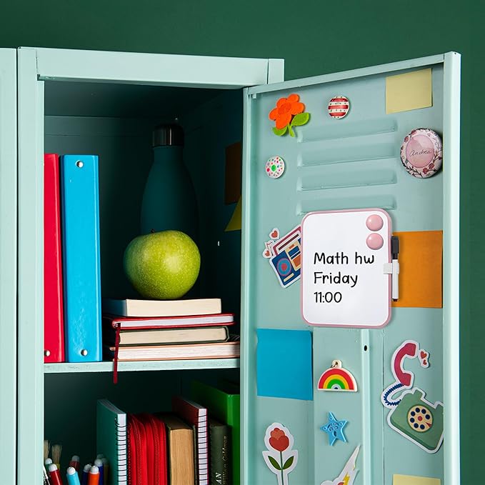 PTY Magnetic Dry Erase White Board with Magnetic Marker and 2 Magnets - Framed Whiteboard for School Locker, Fridge, Office, Home (Cotton Candy)