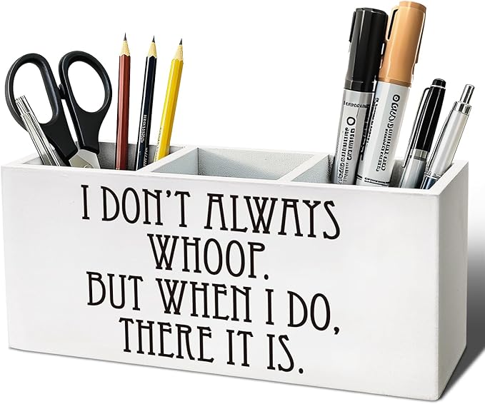 Funny Pen Pencil Holder, Funny Coworker Gifts for Women Men Wood Desk Organizer and Accessories, Office Humor Gifts Pen Holder Desk Organizer for Office Workplace Tabletop