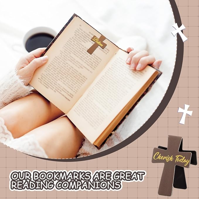 Outus 48 Pieces Magnetic Bookmarks Cross Christian Magnetic Page Markers Religious Bible Verses Bookmarks for Mother's Day Women Student School Reading Gifts Church Bible Study Group (Brown Style)