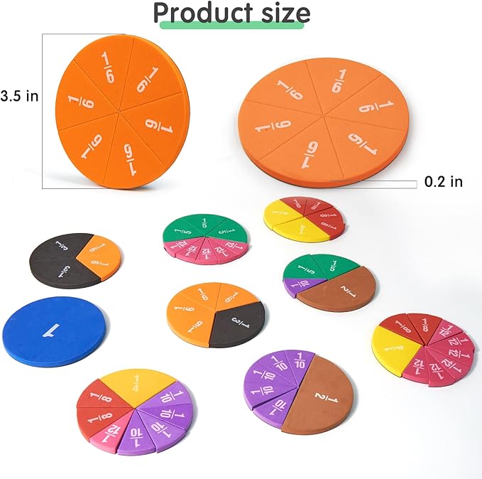 Magnetic Fraction Tiles Circles 51 pcs Fraction Bars Set, Rainbow Math Manipulatives for Preschool Elementary School Classroom Educational Kit