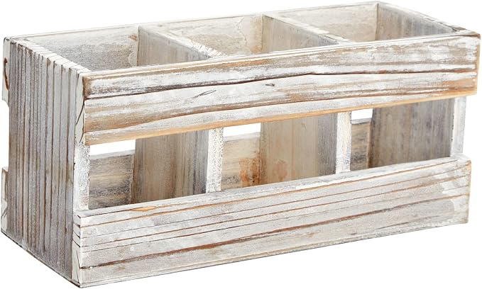 Juvale Farmhouse Decor 3-Compartment Pencil Holder & Desk Organizer - 9.5 x 4.25 x 4 in - Cedarwood Rustic Finish - Rustic Pen Organizer for Office & Classroom