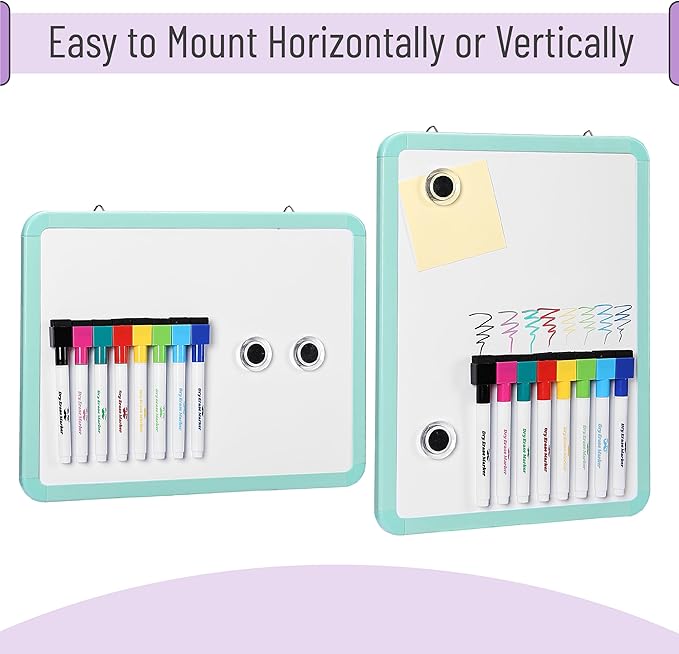 Mr. Pen- Small Dry Erase Board, 12.5x9.5 Inches, Whiteboard with 8 Fine Point Dry Erase Markers and 2 Board Magnets, Magnetic Small White Board for Students, Home, Office and Classroom