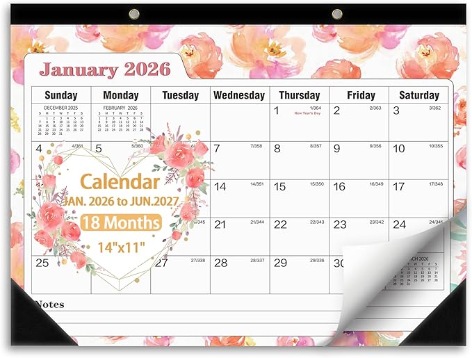 Ymumuda Desk Calendar 2026-2027 Wall Calendar 2 in 1, Monthly Desk Calendar 2026 from JAN.2026 to JUN.2027, 18-Month, Large 12"×17", Waterproof Cover, Hanging Rope, Home/office/School Planners