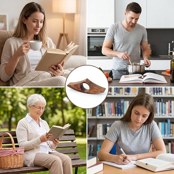 4PCS Thumb Page Holder, Book Holder Thumb for One-Handed Reading, Set of Wooden Page Holders for Avid Readers and Travel