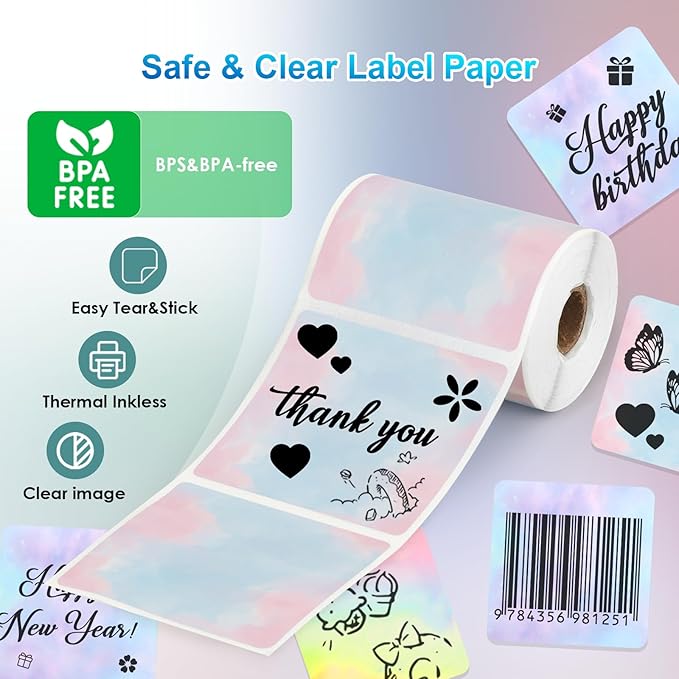 3 Rolls Thermal Labels Custom Sticker for Phomemo M110 M220 M221 M120 M200 Label Maker Printer Gradient Square Label Paper 50x50mm Colorful Waterproof Address Label for DIY,Logo,Price,Name