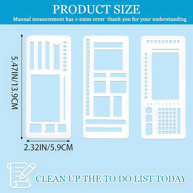 Handmade Flexible Record Template,3 Pack Planner Stencil Set for Dot Grid,Drawing,Checklists,Boxes,Lines&Daily Planning,Reusable Templates Kit for Journaling,Calendar,Scrapbooking&DIY Crafts Supplies