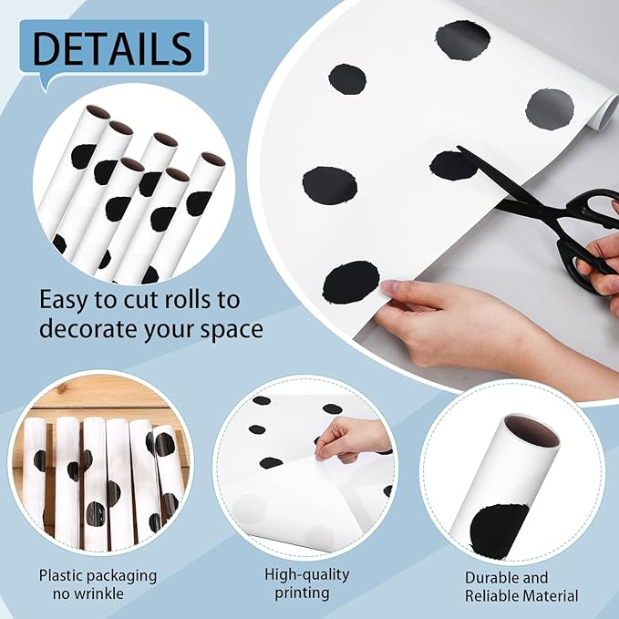 Skyygemm 6 Rolls Classroom Bulletin Board Paper Roll Polka Dot 4 x 12 ft Fade Resistant Colored Background Paper Bulk for Art Decor Drawing Craft(Cute White)