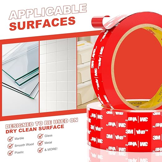Double Sided Tape Heavy Duty VHB, 0.94"×16.5ft, 4905 Strong Adhesive Waterproof Mounting Tape for Automotive, LED Strip Lights, DIY Home Décor Clear
