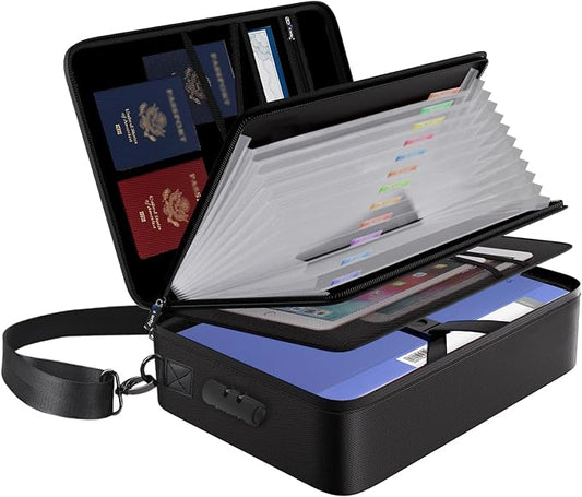 Fireproof Document Box with Lock, 5200°F Heat Insulated & Water-Resistant File Organizer, Portable Soft-Shell Storage Box for Important Documents, Passports, 14" Laptop (14.7"x11.2"x5.3")