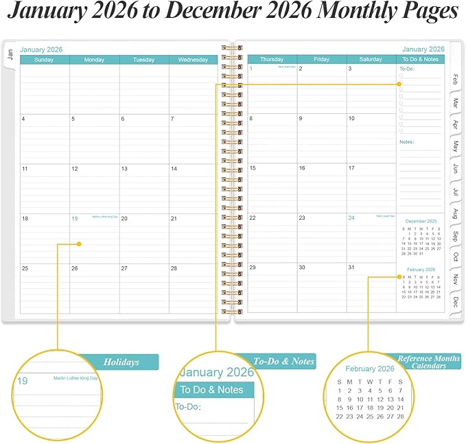 2026 Planner - Weekly Monthly Planner 2026 from January 2026 to December 2026 with 12 Monthly Tabs, Flexible Cover, Inner Pocket, 8.5" x 11", Black